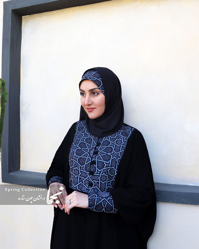 خرید عبا زنانه شیردهی مدل رز مشکی جلو دکمه مزون نجما