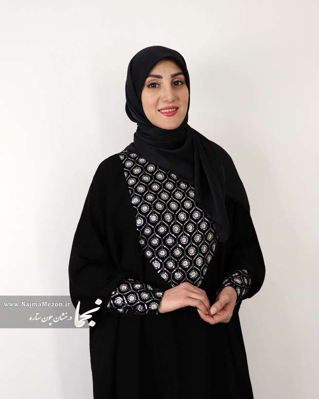 خرید عبا زنانه مشکی مدل حنانه سوزن دوزی مزون نجما