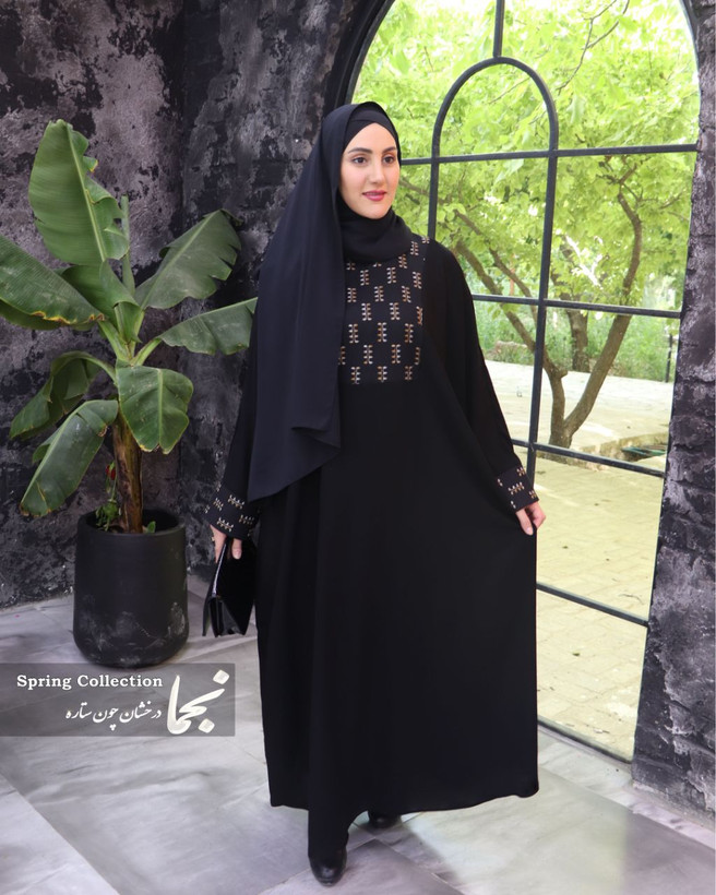 فروش مانتو عبایی سوزن دوزی مشکی