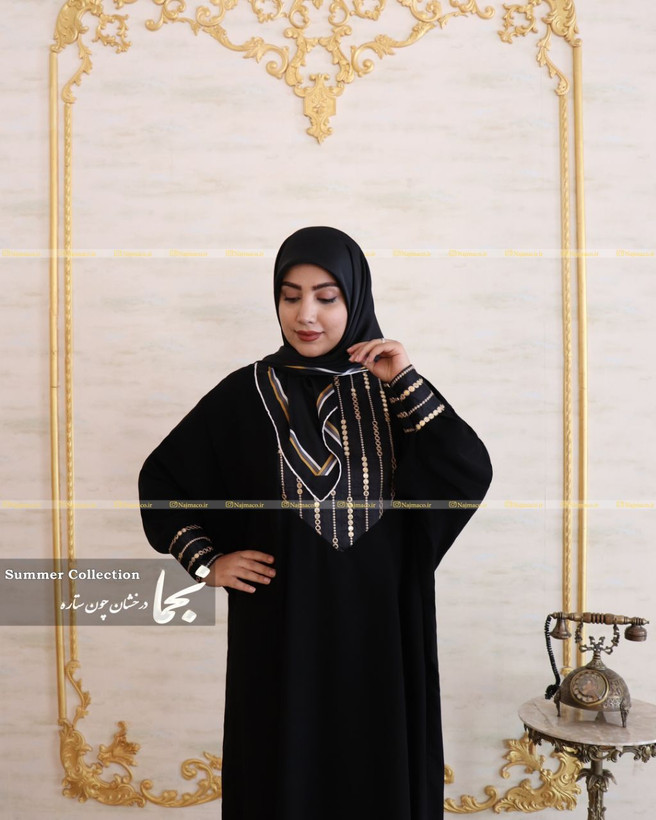 عبا سوزن دوزی مشکی طلایی