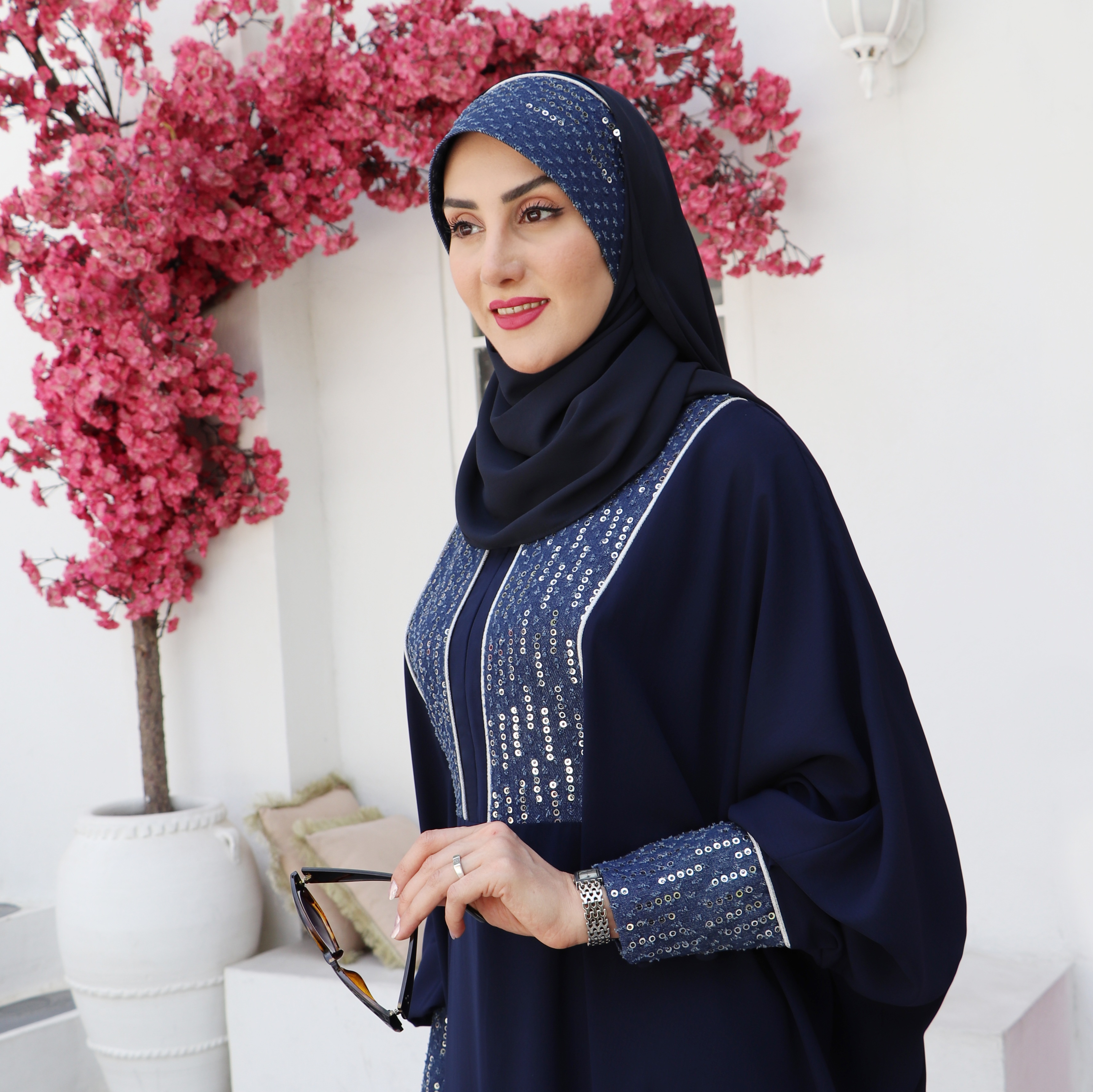 هدشال ست حنانه مخمل با کرپ حریر و پارچه جین سوزن دوزی هندی - مزون نجما