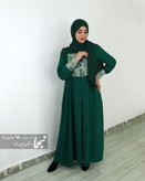 مانتو عبایی سبز طرح رز سبز نمای تمام قد
