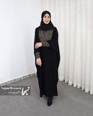 خرید عبا مشکی طلایی | نمای کلی مدل مریم مزون نجما