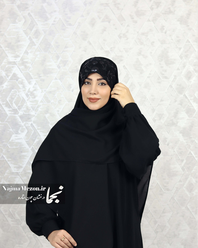 هد شال مجلسی مشکی مدل شب گل دورنما و نمای کلی - مزون نجما