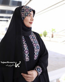 نمای نزدیک از هماهنگی خرجکار مخمل سوزندوزی در عبا و هدروسری ست یکتا مشکی - مزون نجما