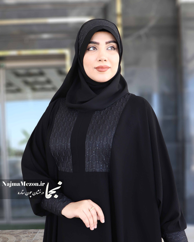 هد شال سوزندوزی هندی مدل ضحی تمام مشکی دورنما - مزون نجما