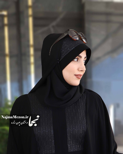 جزئیات خرجکار لینن با سوزندوزی هندی روی هد روسری مدل ضحی - مزون نجما