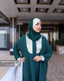 نمای روبروی عبا سبز مدل یکتا با خرجکار ژاکارد و کرپ الیزه - مزون نجما