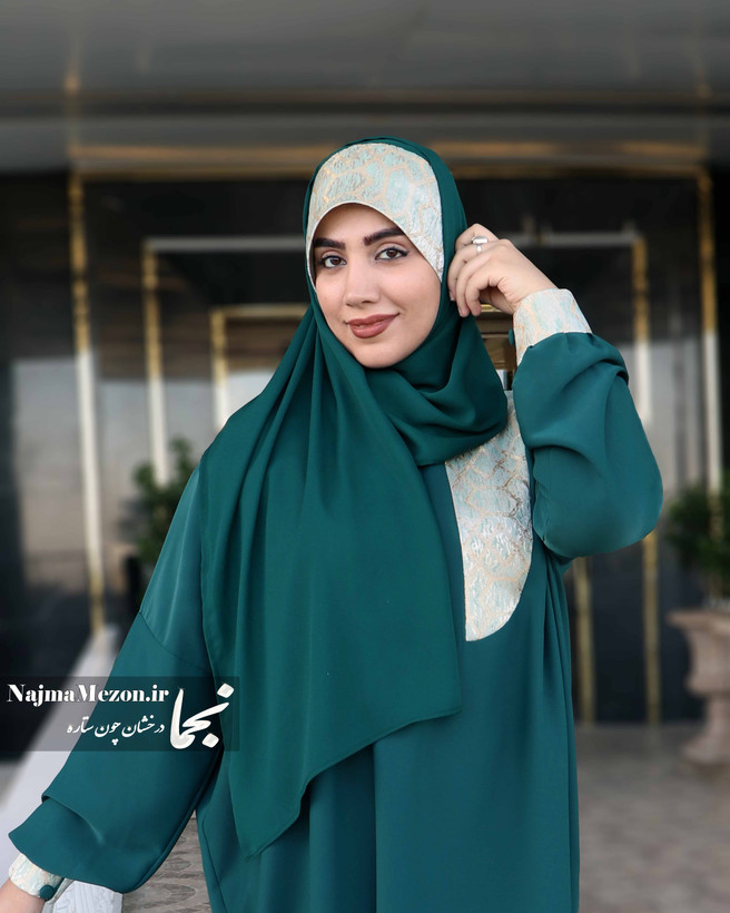 هد شال سبز مدل یکتا با بافت ژاکارد و کرپ حریر مناسب استایل مجلسی - مزون نجما