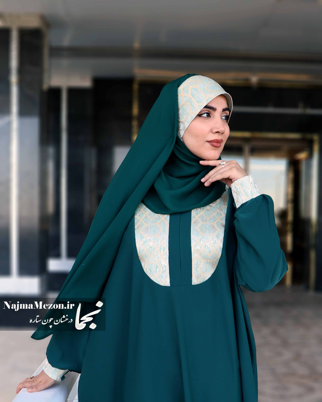 ست هد روسری و هد شال سبز مدل یکتا با کیفیت ژاکارد و کرپ حریر - مزون نجما