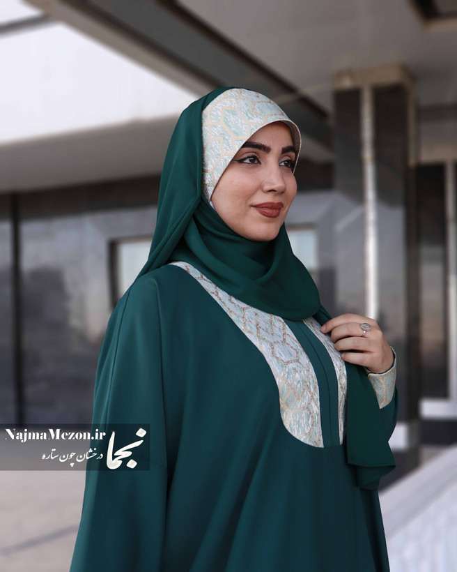 خرید ست هد شال و هد روسری مجلسی سبز یکتا با ژاکارد و کرپ حریر - مزون نجما